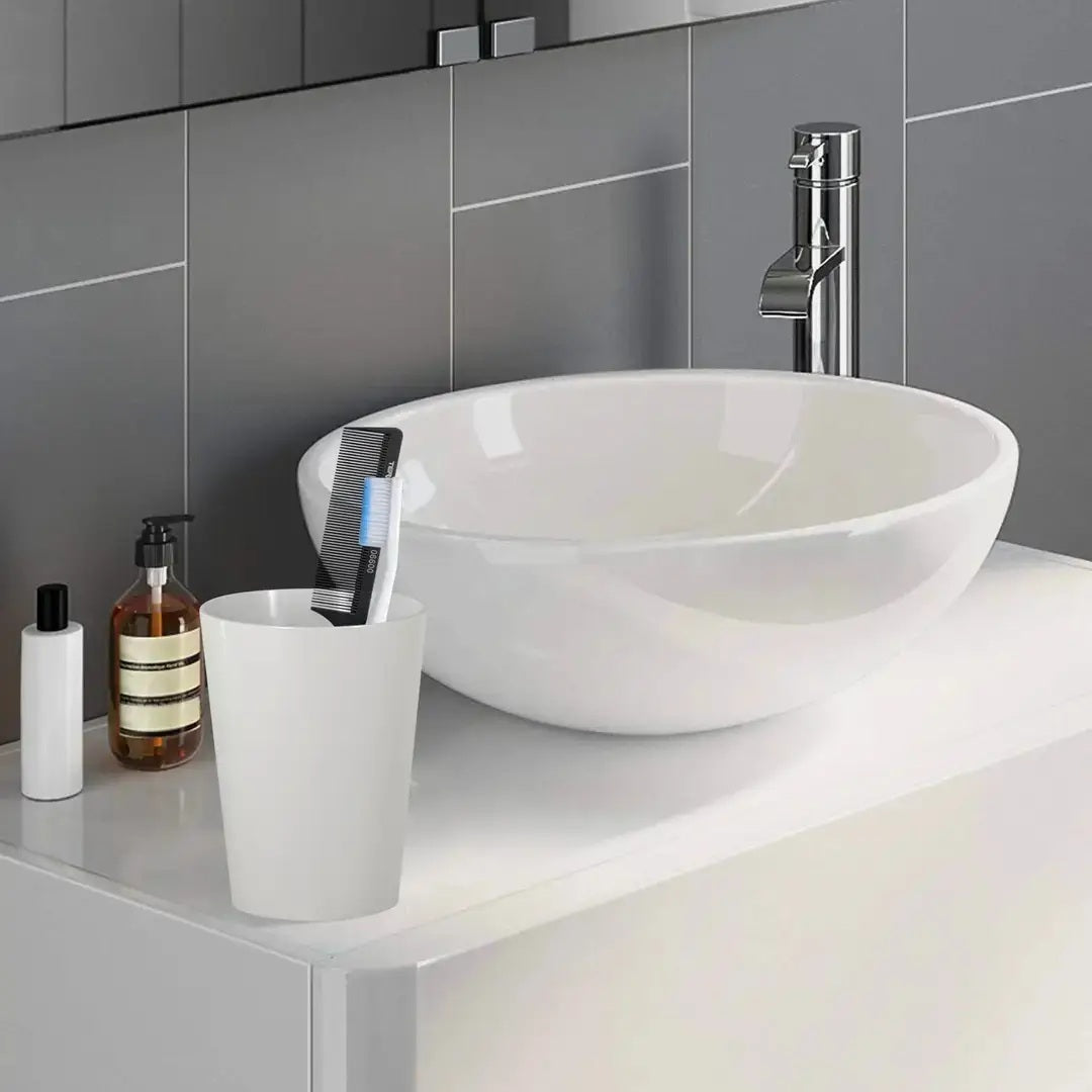 Resin Bathroom Tumbler Cup Decorative Rinse Cup,Drinking Glass,Toothbrush & Makeup Brush Holder For Vanity Countertops,Sink & Desk White