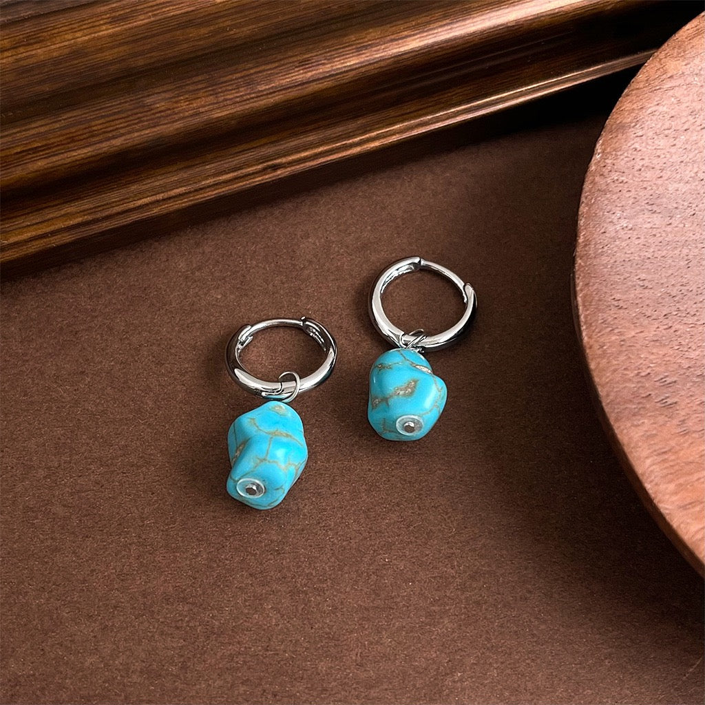 Retro Turquoise Earrings Women Vintage Style Heavy Industry Stud Earrings Bold Statement Fashion Jewelry