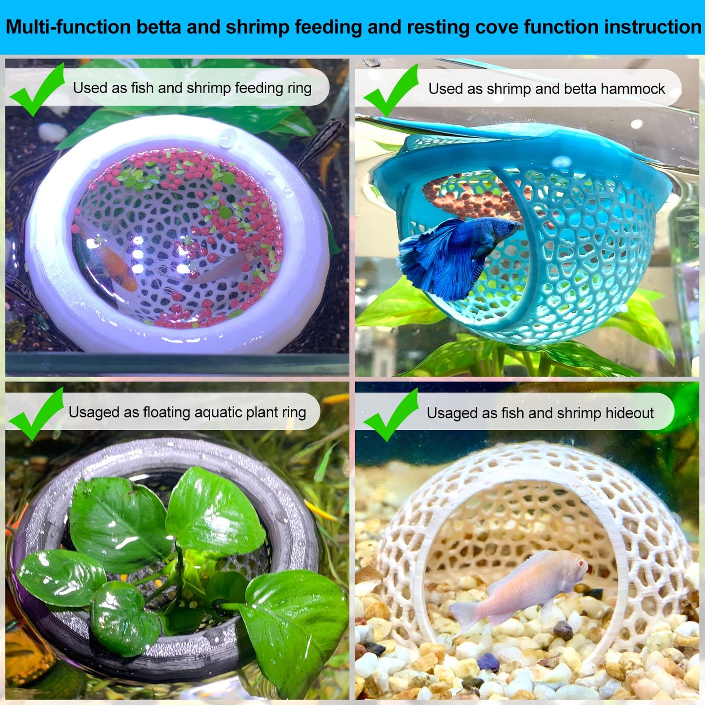 2pcs White Floating Betta Fish Hammock Bed,Beta Hide Cave And Resting Spot,Fish Tank Accessories Decor Toy,Betta Fish Feeding Ring For Aquarium,Shrimp Betta Log Bed-1pcs Big And 1pcs Small