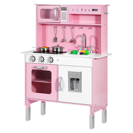 Play Kitchen For Kids, Wooden, Kids Kitchen P Layset With Real Lights & Sounds, Food & Cookware, Pretend P Lay Toy Set, Microwave, Oven, Clicking Knobs, For Toddlers, Girls & Boys Ages 3-8, P Ink