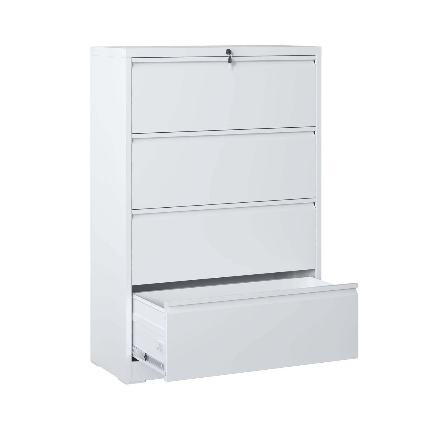 Lateral File Cabinet 4 Drawer, White Filing Cabinet With Lock, Lockable File Cabinet For Home Office, Locking Metal File Cabinet For Legal Letter A4 F4 Size