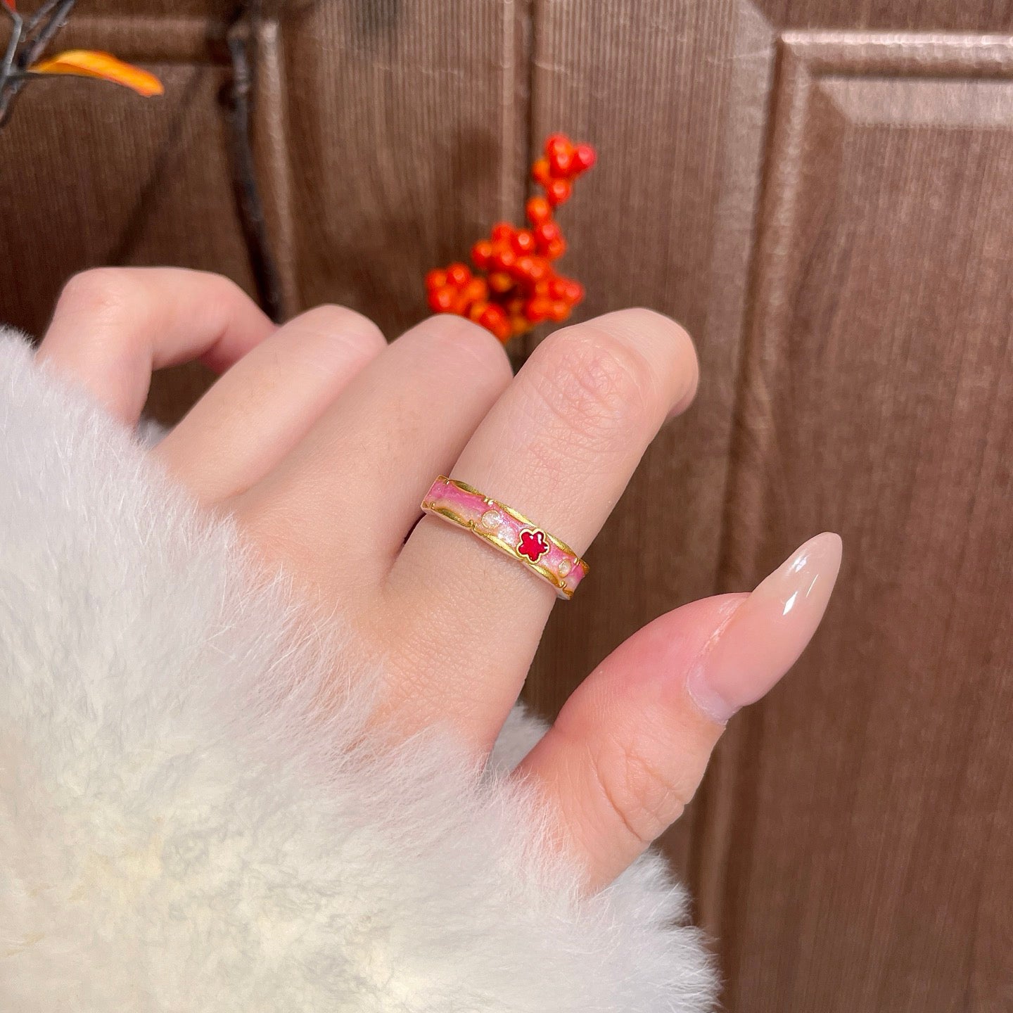 1pcs 999.9 Sterling Silver  Enamel Open Ring, Sweet Dainty Style, For Daily Wear & Casual Office Outfits