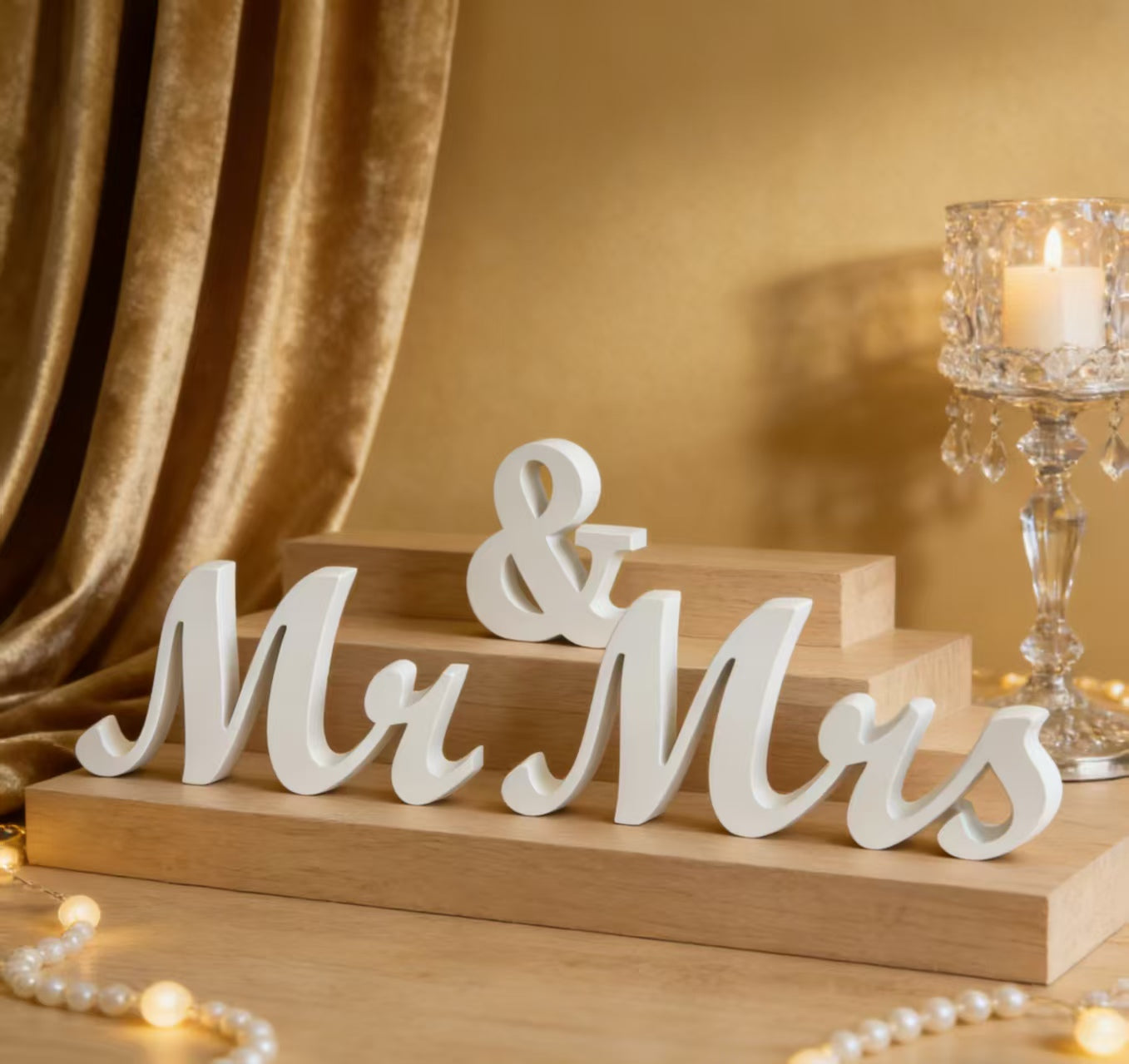 White Wooden Mr & Mrs Sign Wedding Table Decor, Church Ceremony Photo Prop, Newlywed Home Ornament