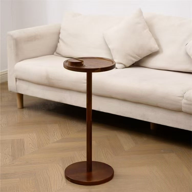 Wooden Round Side Table With A Phone Holder Small Floor-standing Table For Home Use