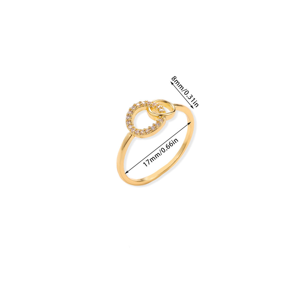 Korean-style Simple Graceful Geometric Diamond-embedded Round Double-ring Buckle Ring