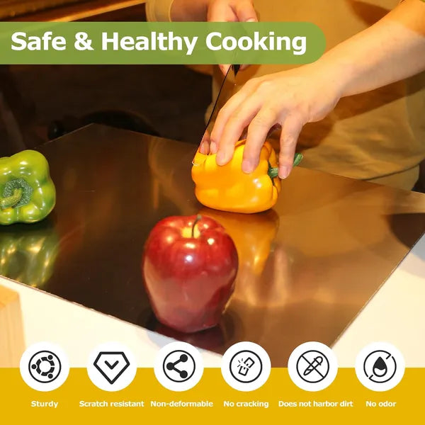 Stainless Steel Cutting Board For Kitchen - Large 304 Chopping Boards With Lid And Non-Slip Pad For Countertop, Suitable For Meat Vegetables Bread And Baking,Kitchen Accessories,