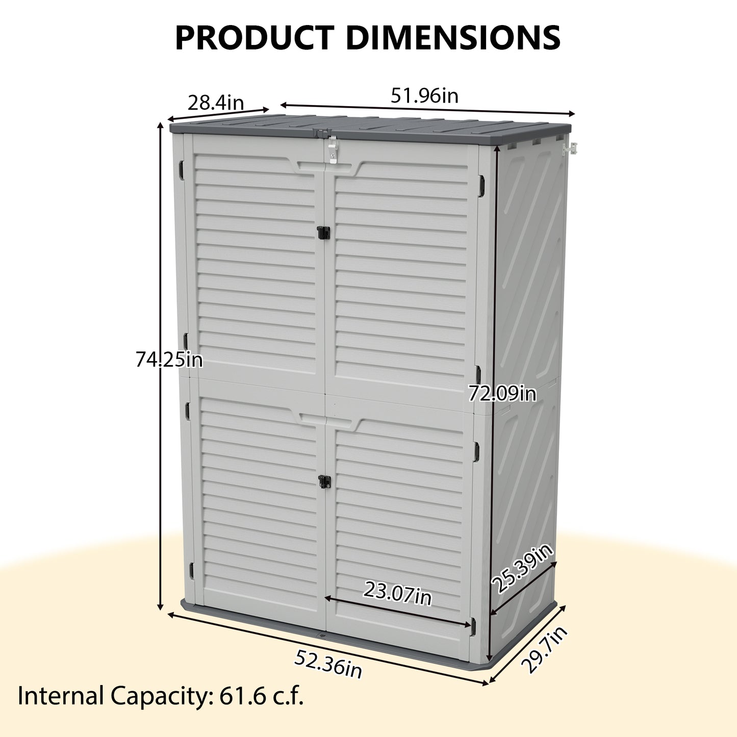 Rust Proof Resin Garden Equipment Storage - Weatherproof, Spacious, UV Resistant Material, Non-Partitioned
