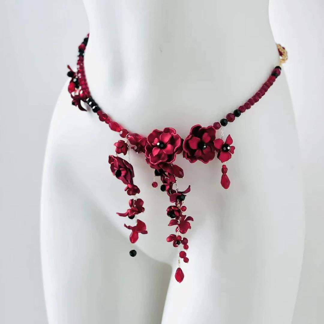 Handmade Beaded Flower Necklace And Waist Chain Accessory