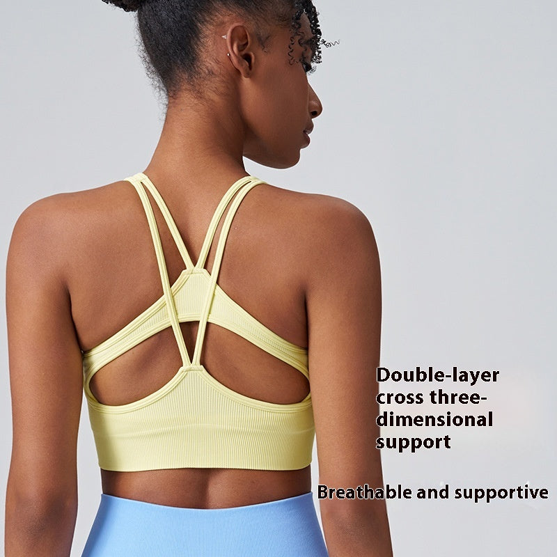Watton Sports Underwear Women's High-strength Fixed Cup Shockproof Push-up Breast Holding Sexy Cross Beauty Back Yoga Vest