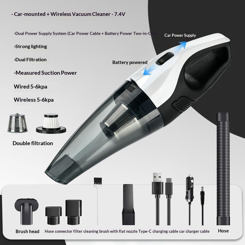 High Power Cordless Car Vacuum Cleaner, Handheld Portable Wet & Dry Vacuum With Lighting, Strong Suction Dual System Auto Vacuum