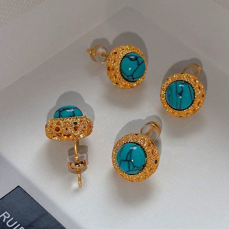 Turquoise Stud Earrings Vintage Ear Accessories