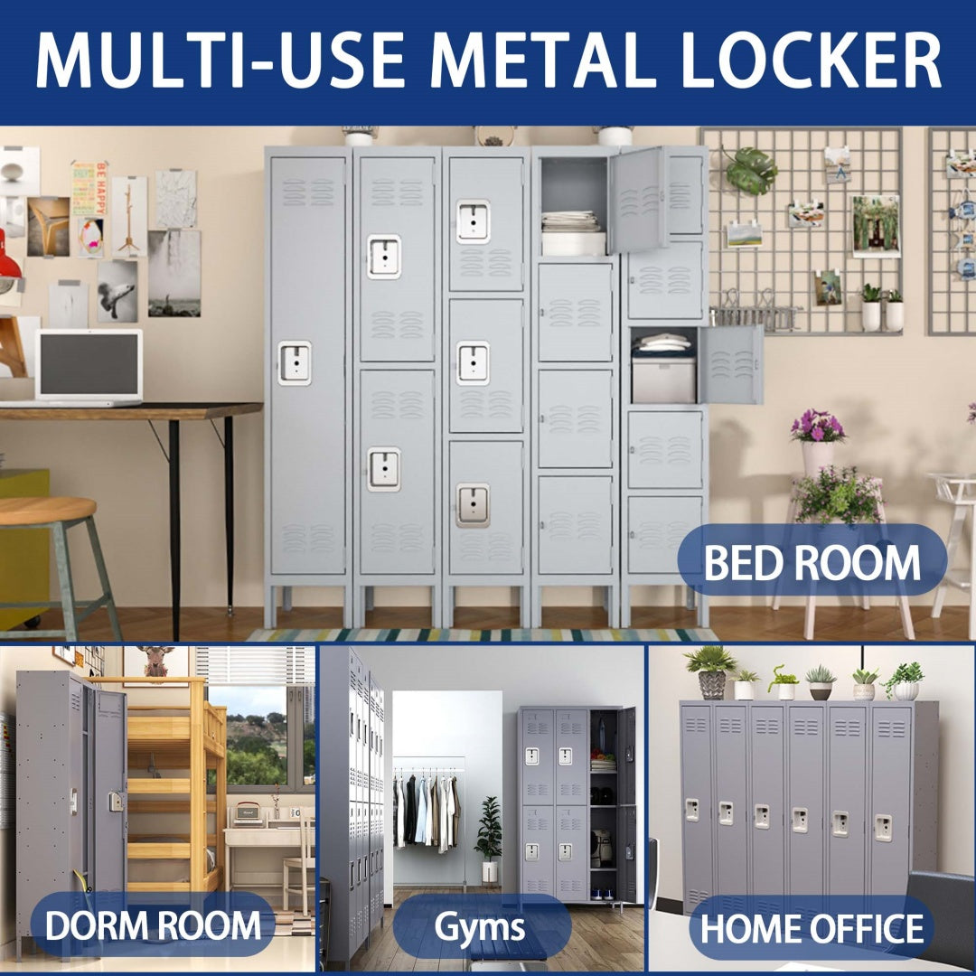 3 Door 72in H Metal Lockers With Lock For Employees,Storage Locker Cabinet For Home Gym Office School Garage,Gray