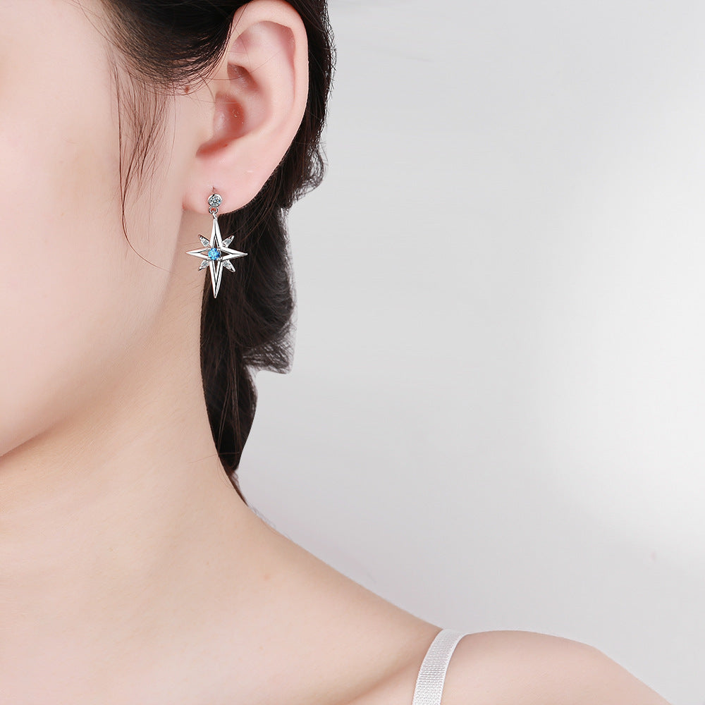 Popular Women's Korean-style Diamond Hexagonal Star Earrings Temperament