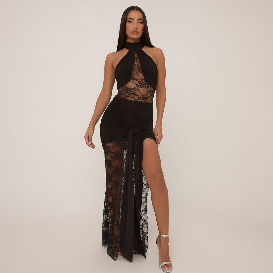 Spring New Womens Fashion Sexy Slit Lace Dress