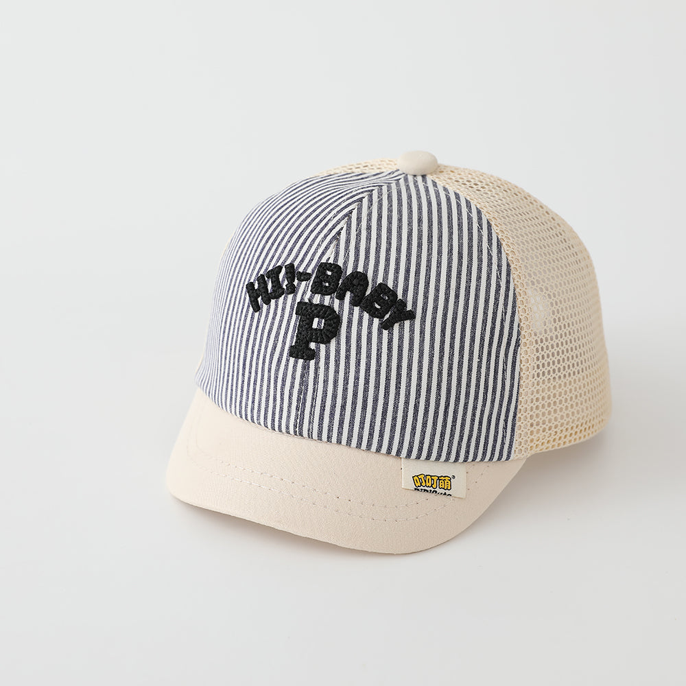 The New Children's Embroidered Letter P Vertical-striped Hat With Multi-color Design Is A Fashionable And Casual Baseball Cap Suitable For Outdoor Outings.
