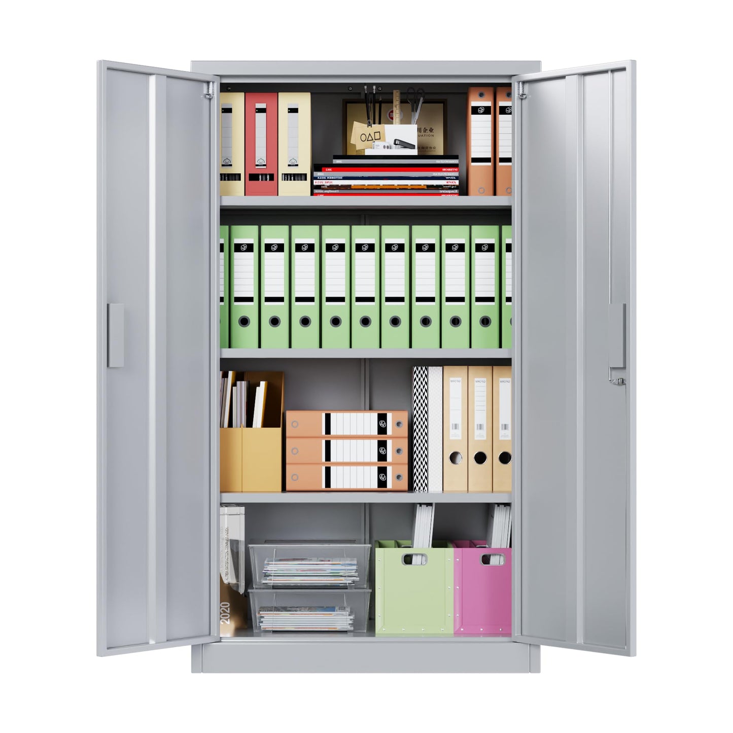 Metal Garage Storage Cabinet, Lockable Steel Storage Cabinet With 3 Adjustable Shelves For Garage, Office, Home, Assembly Required, Gray