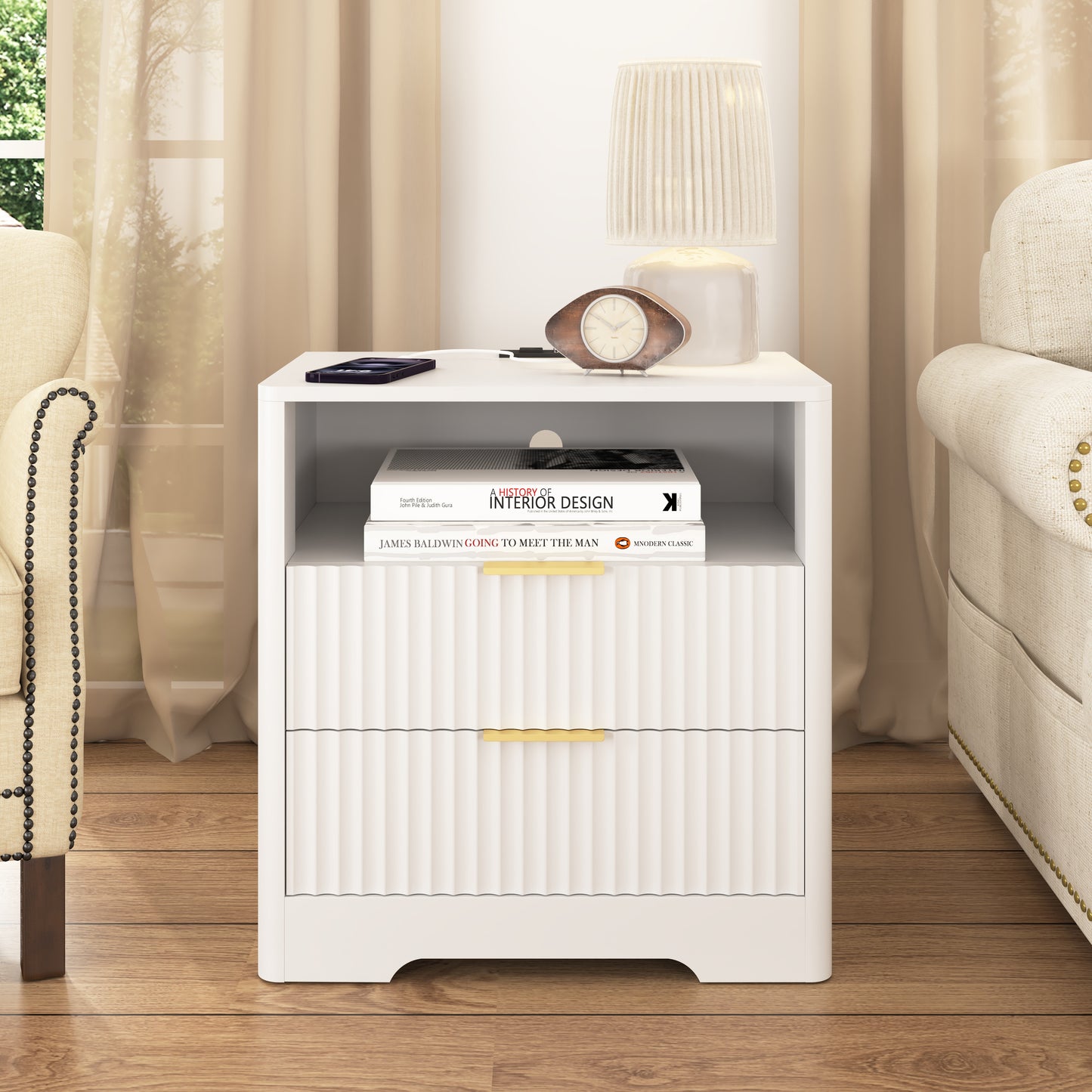 Nightstand With Charging Station, Smart Nightstand With Night Light,Bedside Tables With Storage Cabinet For Bedroom