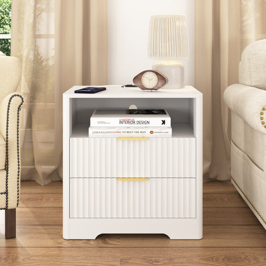 Nightstand With Charging Station, Smart Nightstand With Night Light,Bedside Tables With Storage Cabinet For Bedroom