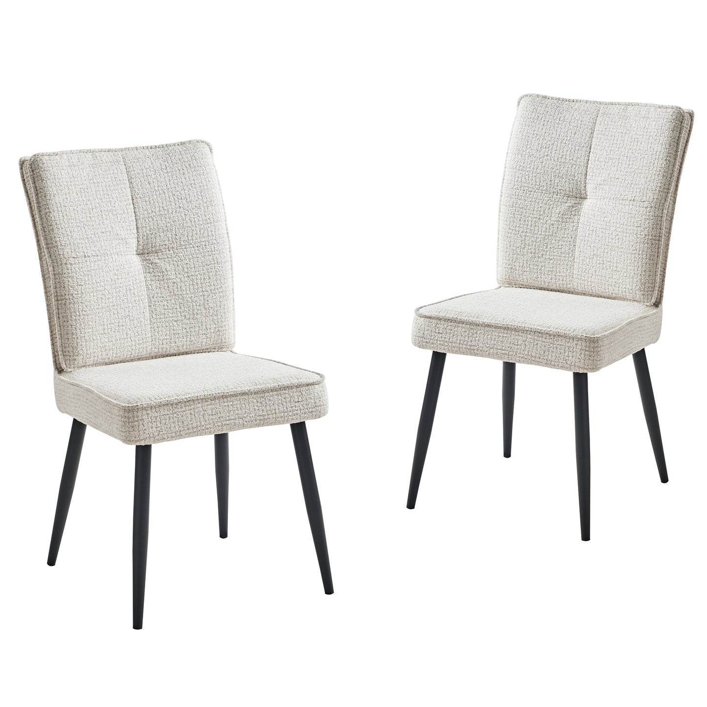 Set Of 2 Dining Chairs With Metal Legs, Upholstered Chairs With Velvety Houndstooth Cover, Kitchen Chairs For Dining Room And Living Room, Cream White