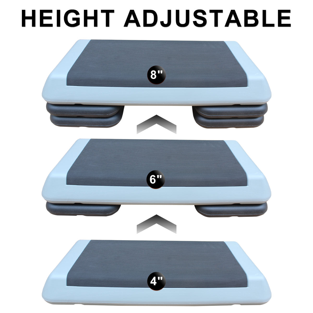 Adjustable Workout Aerobic Stepper In Fitness & Exercise Step Platform Trainer Gray Black With 4 Risers
