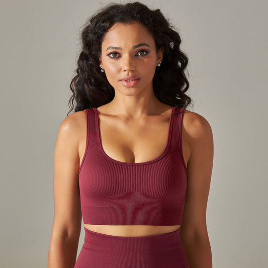 European And American Seamless Knitted Short Solid Color Thread Sports Underwear Running Fitness Yoga Wear