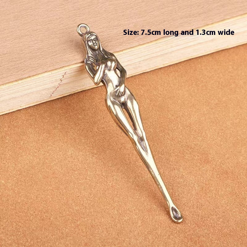 Brass Ear Pick Three-dimensional Beauty Ear Pick Creative Handicraft Car Key Pendant