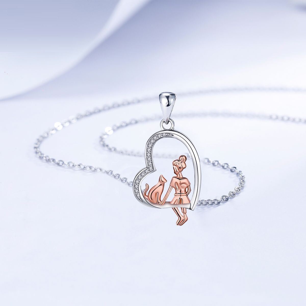 Heart-shaped Accessories Girl And Cat Pendant Personality Necklace