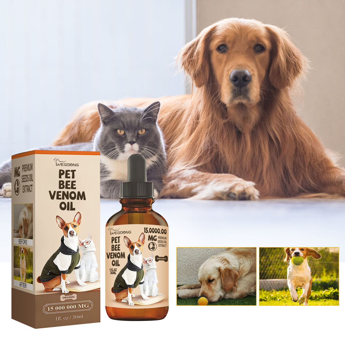 Pet Bee Joint Oil For Dogs & Cats, Joint Support Supplement Oil Relief Joint Discomfort, Improve Mobility & Repair Joint Tissue, 30ml