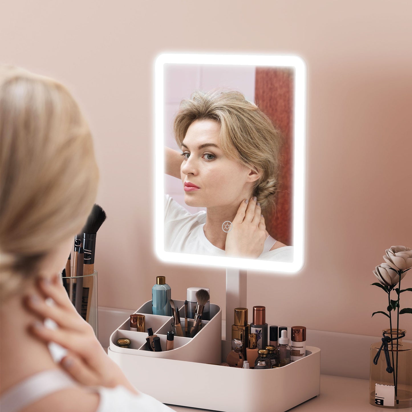 Lighted Makeup Mirror, Rechargeable Makeup Mirror, With Touchscreen, 2 Lighting Modes, 180-degree Rotation, White