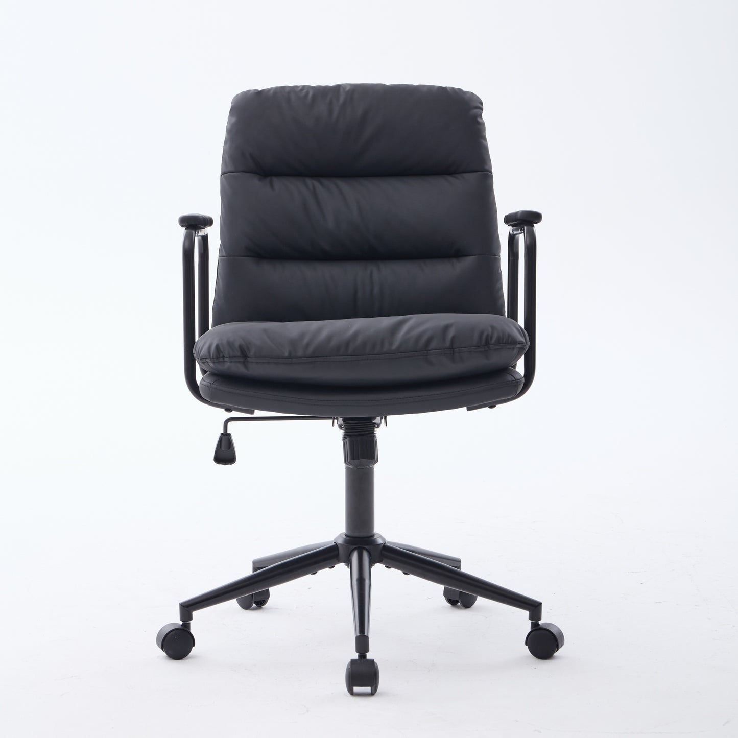 Office Chair,Mid Back Home Office Desk Task Chair With Wheels And Arms Ergonomic PU Leather Computer Rolling Swivel Chair With Padded Armrest,The Back Of The Chair Can Recline 40 Black ,SW1741BK