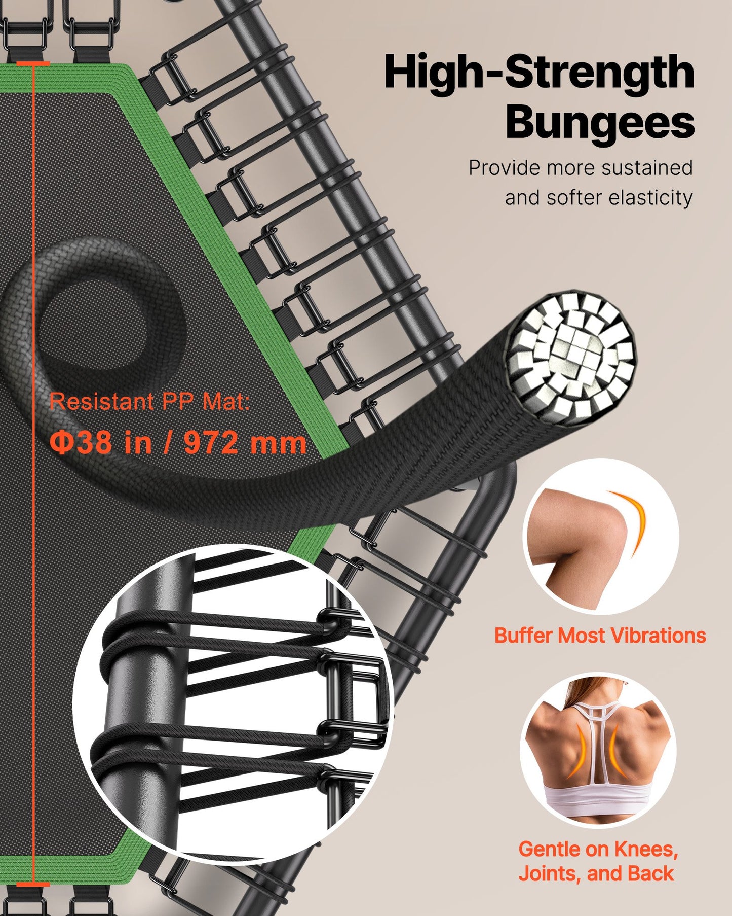 54.5 Inch Mini Trampoline, 450 Lbs Max Load Fitness Rebounder, Stable & Quiet Small Trampoline With 3 Levels Height Adjustable & Foam Handle, Exercise Rebounder For Adults Indoor/Garden Workout