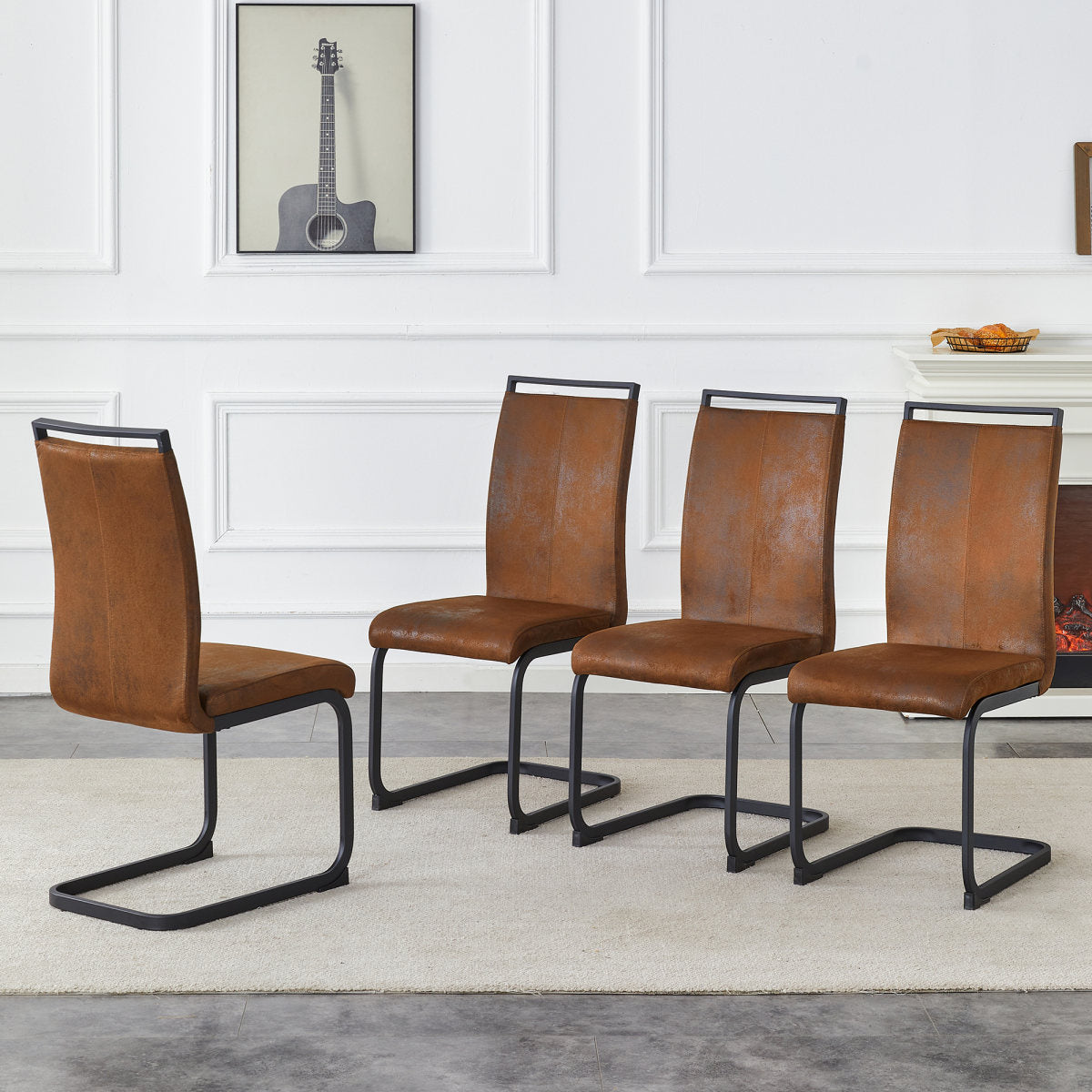 Set Of 4 Vintage Brown Tech Fabric Dining Chairs 39.3in High, 20.4in Ergonomic Backrest, 17in Deep Seat, Ideal For Dining Room, Cafe & Leisure Area, Stylish & Comfortable