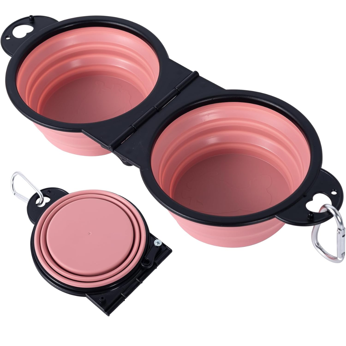 Collapsible Dog Dual Bowls Reinforced Rim 180 Degrees Flip Over Foldable Double Bowl With Lock Clips More Stable Dog Travel Bowls Pet Food Water Feeder