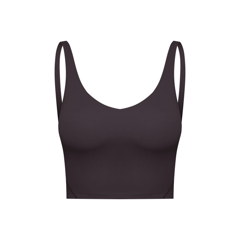 Summer Pure Color Ribbon Chest Pad Nude Feel Back-shaping Running Fitness