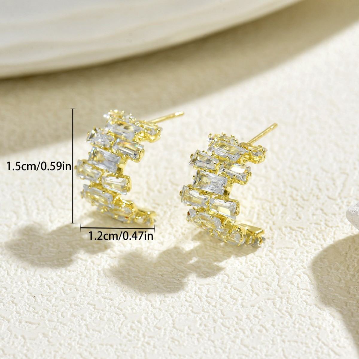 Cross-Border Japanese Korean Style Jewelry, Light Luxury Double C Earrings Inlaid Cubic Zirconia, Versatile Niche Stud Ear Jewelry For Women