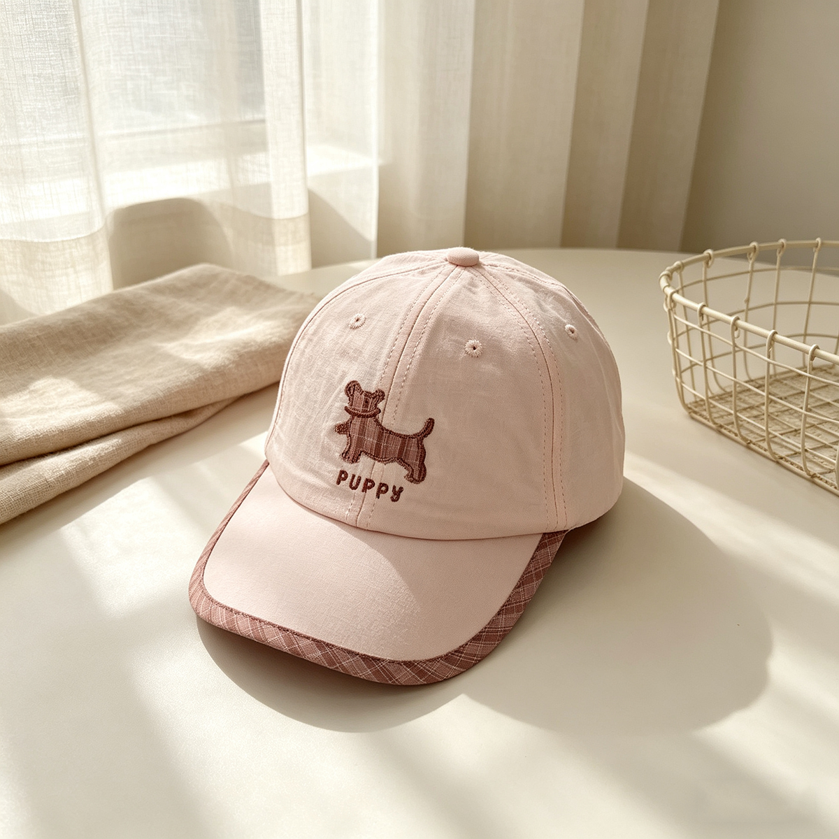 Children's Single-color Striped Plaid Bordered Dog-patterned Water-resistant, Lightweight, Simple And Stylish Casual Baseball Cap Suitable For Outdoor Activities