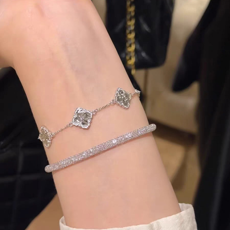1pc 999 Sterling Silver Mesh Crystal Bracelet, Luxurious Style, Perfect For Daily Wear And Valentine's Gift