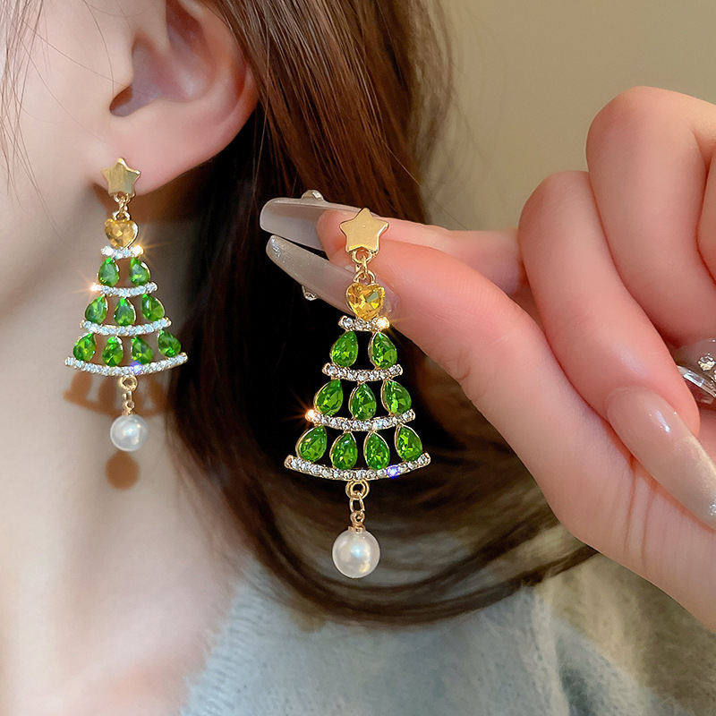 Emerald Rhinestone Butterfly Earrings For Women S925 Silver Post Pearl Drop Vintage Gift