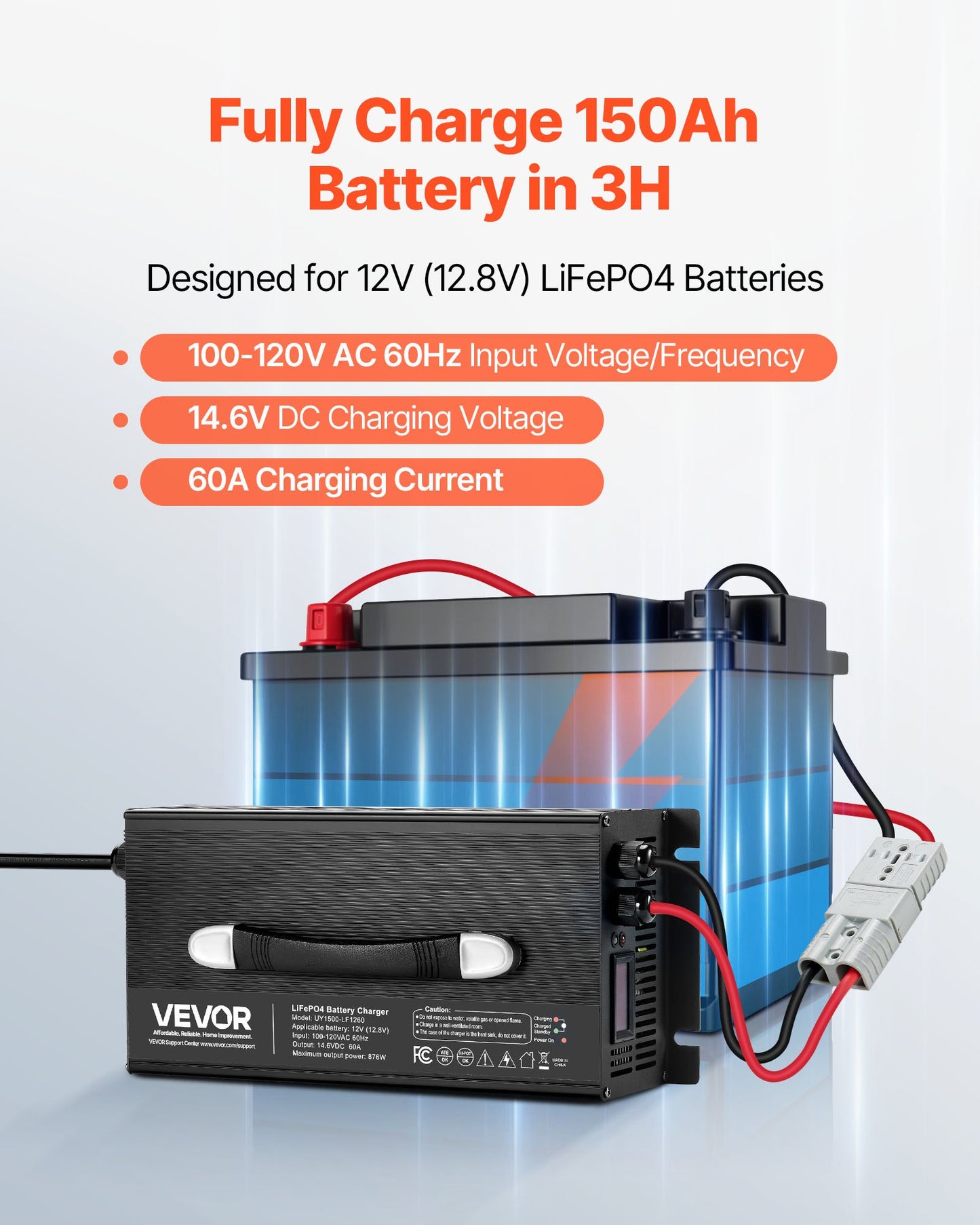 12V 60A Lithium Battery Charger 14.6V AC-DC LiFePO4 Smart Charger For RV