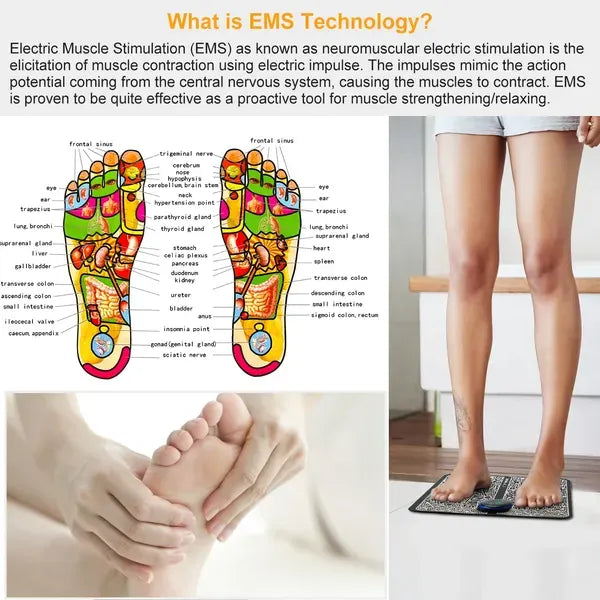 EMS Foot Massage Pad Electric Stimulator Massager Unit Rechargeable Leg Reshaping Muscle Pain Relax Massage Mat W& 6 Modes 9 Intensity Levels