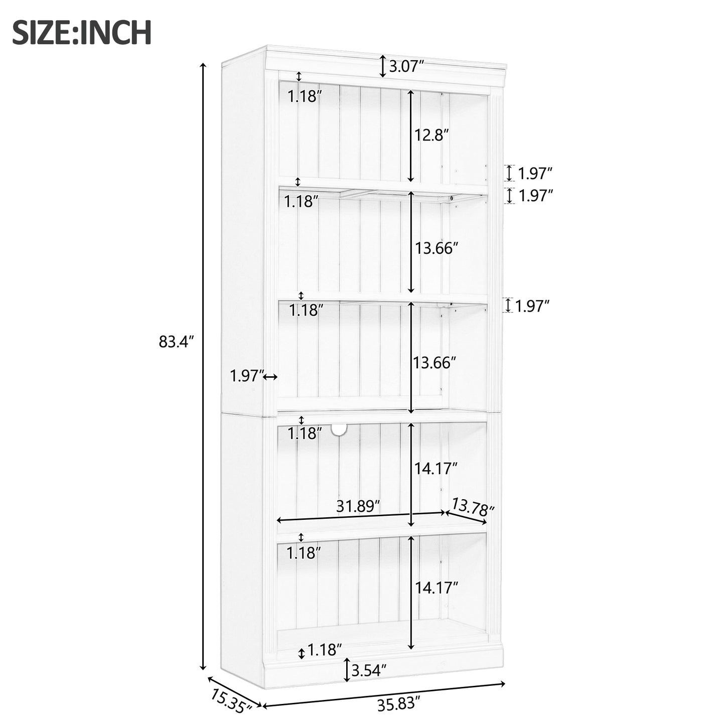 83.4 Tall Wood Bookcase With Light Strip,5-Tier Decor Bookshelves With Adjustable Shelves,Storage Organizer For CDs Books Movies,Free Standing Storage Shelves For Living Room,Home Office,Black
