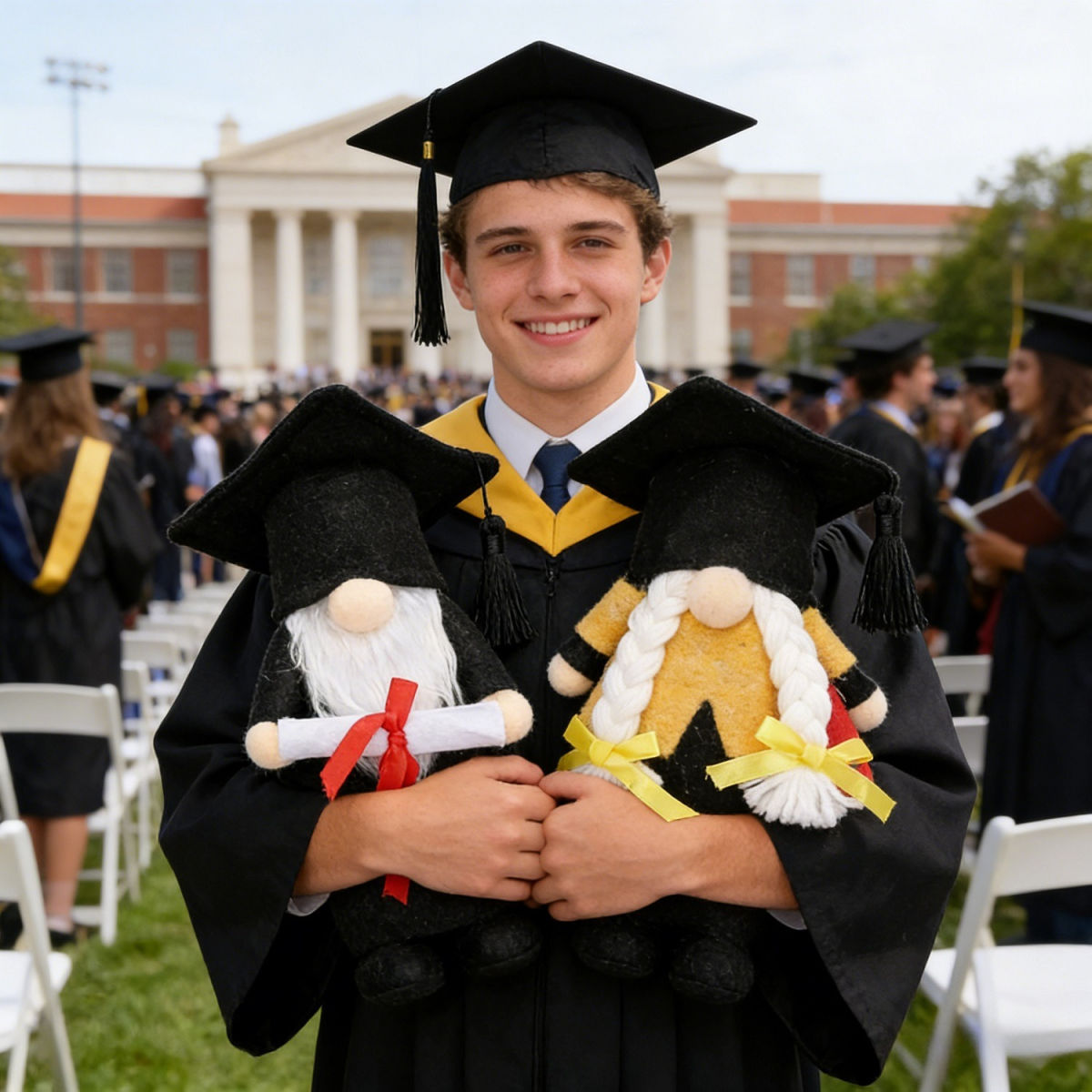 Graduation Gift: Black And Yellow Graduation Doll As A Keepsake For Graduates—Party Accessory Set