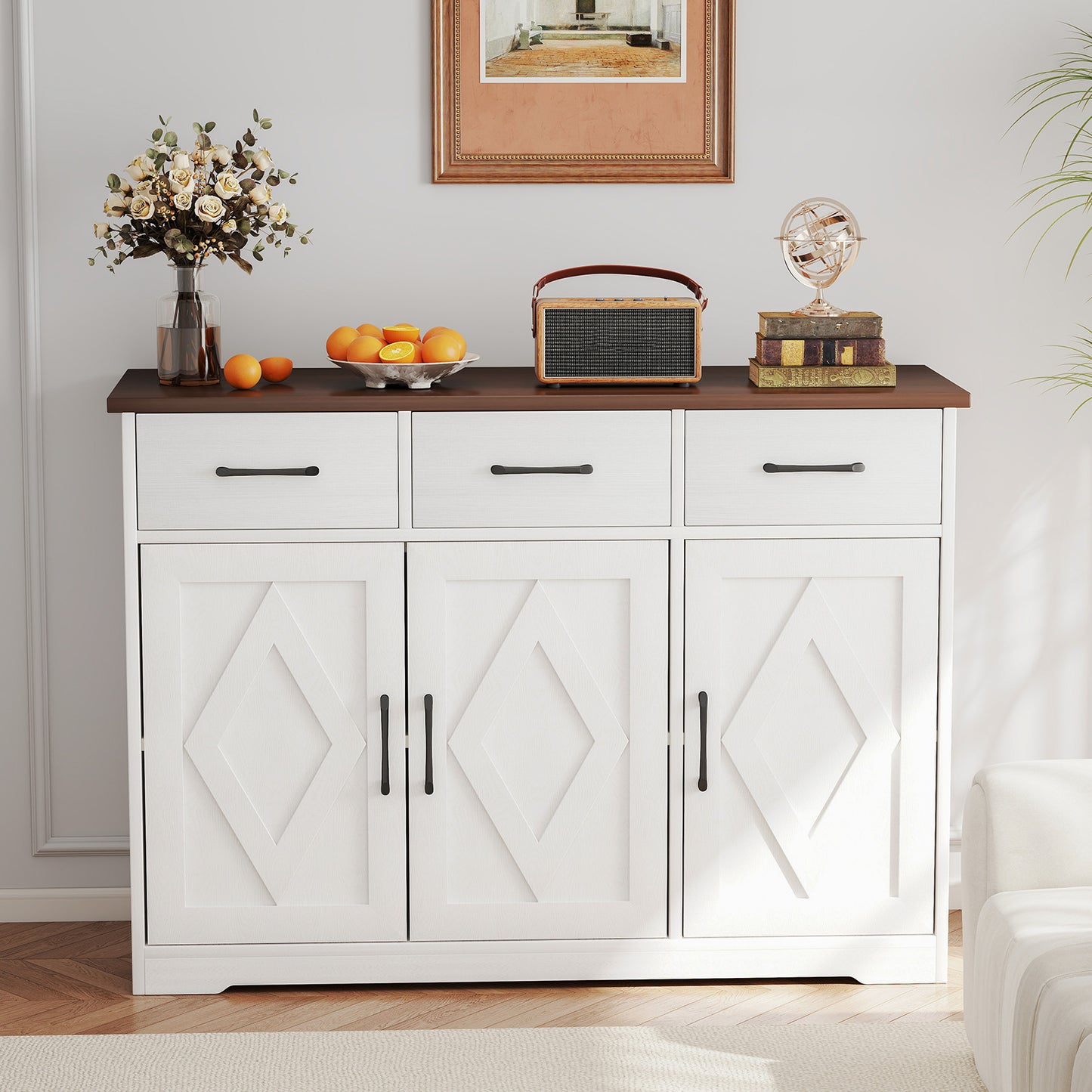 Modern Farmhouse Sideboard Large Capacity Multifunctional Buffet Storage Cabinet For Kitchen Living Room
