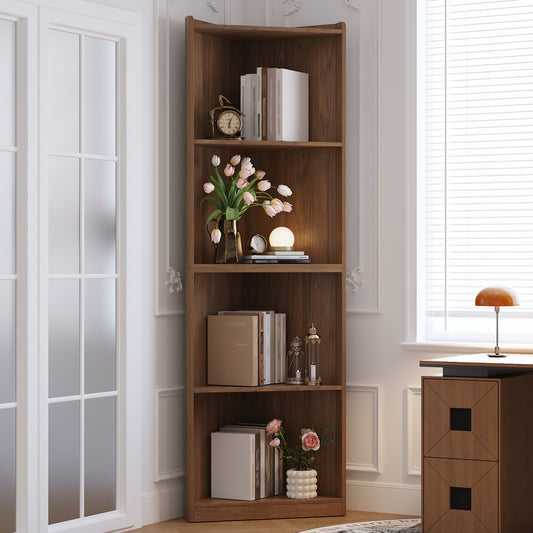 Corner Shelf   Corner Bookcase  55x32x180 Cm, High Standing Shelf Made Of MDF In Walnut Look, With Tilt Protection, Space-saving Corner Tall Cabinet For Living Room & Kitchen Showcase, Bookcase