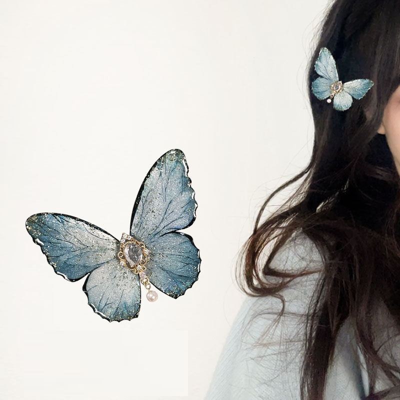 Retro Ice Gray-blue Butterfly Hair Clip Headpiece