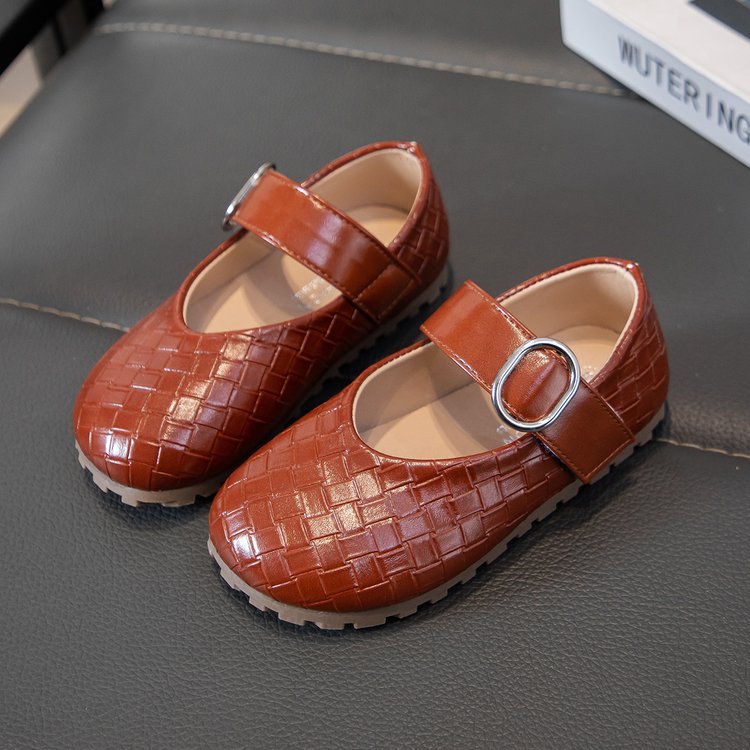 Korean Version Girls' Leather Shoes, Baby Woven Soft Sole Single Shoes, Little Girls' Princess Shoes, Mary Jane Shoes