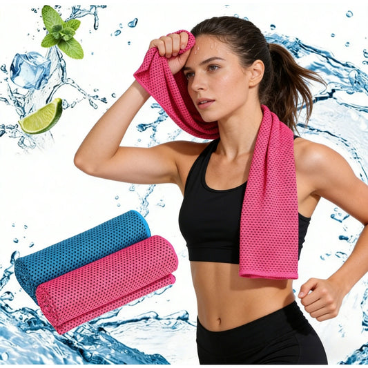 Set Of 2 Cooling Towels - Sky Blue + Magenta, Sporty Microfiber Cooling Towel For Fitness And Yoga, Refreshing Active Towel For Workouts And Outdoor Party Accessories Set