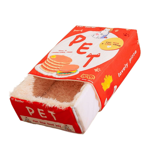 Snack Box Cat Bed Cartoon Rectangular Fully Enclosed Four Season Universal Multifunctional Soft Pet Bed For Home Travel Red