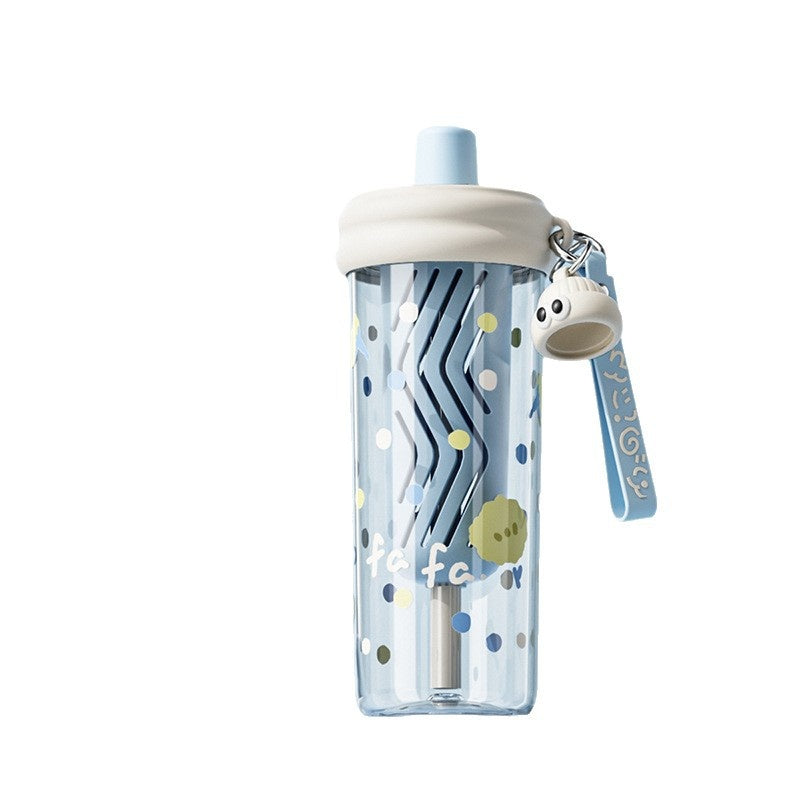 Tritan Straw Plastic Cup Portable Water Bottle With A Carrying Strap And A Cute Tea Infuser