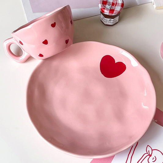 Ins-style Korean Pastel  Heart-themed Ceramic Dinnerware Series